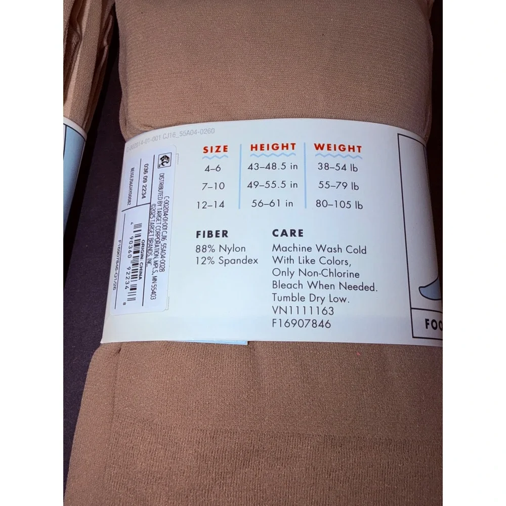 Cat & Jack‎ Girls Beige Pantyhose Footed Tights 4 Pairs Size 12-14